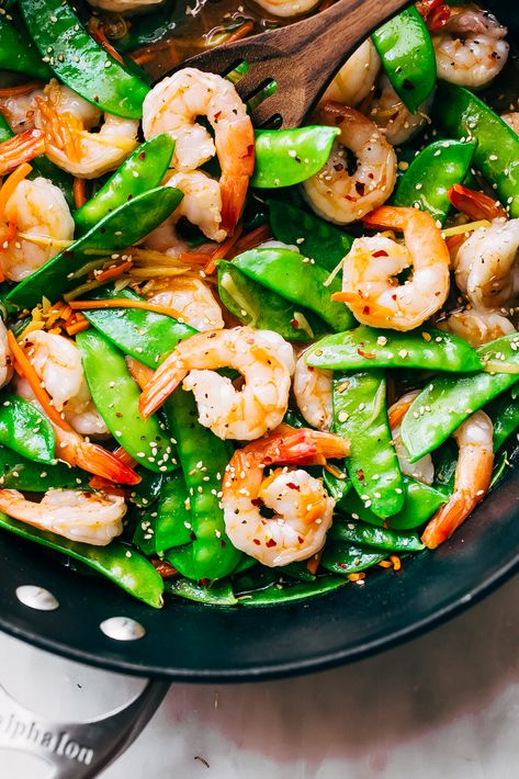 Snow Pea Stir Fry, Stir Fried Shrimp, Snow Peas Recipe, Ginger Shrimp, Fry Shrimp, Ways To Cook Shrimp, Sweet Potato Lentil Soup, Snow Pea, Shrimp Stir Fry