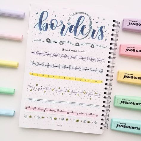 border ideas pt. 2 #notes #note #prettynotes #aesthetic #school #highlight #border #borders Lettering Stickers, Doodle Notes, Bullet Journal Notes, Math Notes, Dotted Notebook, Bullet Journal Mood, Bullet Journal Aesthetic, Stabilo Boss, Pretty Notes