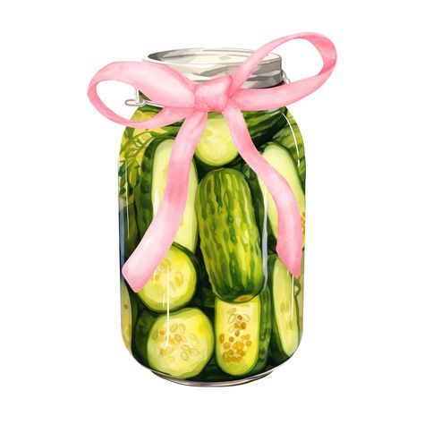 Digital download of pickle jar with pink bow SVG. Pickle Aesthetic, Pickle Pictures, Iphone Wallpaper 4th Of July, Junk Food Snacks Aesthetic, Pickle Picture, Mason Jar Pickles, Jar Of Pickles, Emoji Stickers Iphone, Rose Svg