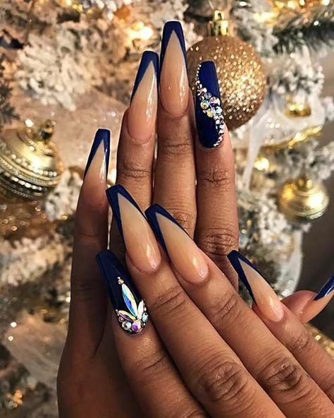 Blue Stiletto Nails, Quince Nails, Blue And Silver Nails, Quinceanera Nails, Blue Coffin Nails, Dark Blue Nails, Coffin Nails Matte, Blue Acrylic Nails, Drip Nails