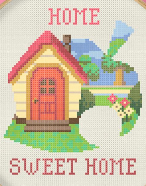 House Alpha Pattern, Acnh Cross Stitch, Animal Crossing Cross Stitch Pattern Free, Animal Crossing Stitches House, Animal Crossing Cross Stitch, Spy Family Cross Stitch, Dollhouse Cross Stitch Pattern, Cross Stitch Pattern Maker, Cross Stitch House