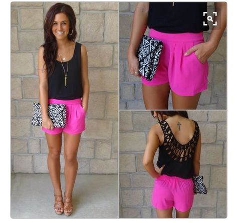 Decade Fashion, Fashion Facts, Hot Pink Outfit, Summer Night Outfit, Fashion Rules, Hot Pink Shorts, Fashion Minimalist, Cooler Look, Color Fashion