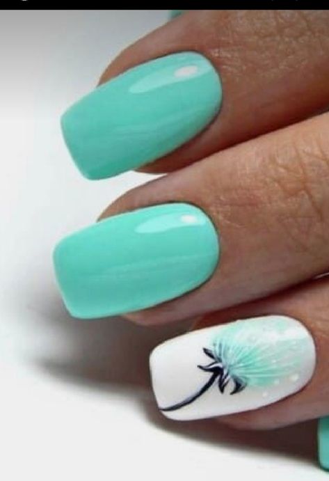 Teal Nails, Turquoise Nails, Hot Nails, Coffin Nails Designs, Floral Nails, Fancy Nails, Chic Nails, Nail Designs Summer, Square Nails