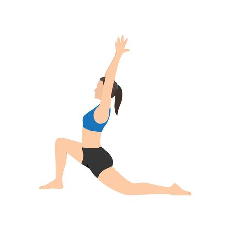 Woman doing Low lunge pose anjaneyasana exercise. Flat vector illustration isolated on white background Anjaneyasana Pose, Low Lunge, Flat Vector Illustration, Flat Vector, At Home Workouts, Vector Art, White Background, Vector Free, Vector Illustration