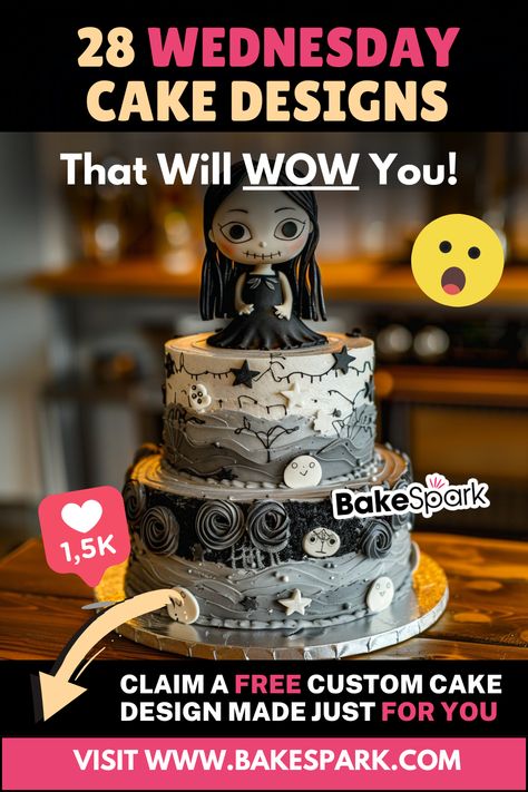 Wednesday Addams Cake Ideas for a Darkly Delightful Party Wednesday Addams Cake Ideas, Wednesday Addams Cake, Wednesday Addams Birthday Party, Cake Design Ideas, Stitch Cake, Gothic Elements, Chocolate Raspberry Cake, Gothic Elegance, Christmas Cake Designs