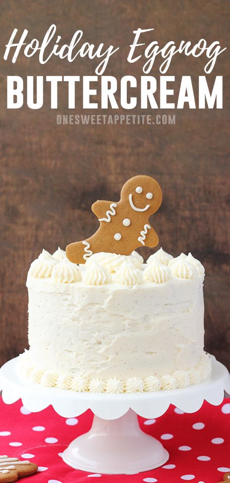 Perfect Holiday Eggnog Buttercream. Combine soft butter with powdered sugar, chilled eggnog, a pinch of nutmeg, and rum extract for a decadent frosting recipe Egg Nog Icing, Egg Nog Buttercream Frosting, Eggnog Cream Cheese Frosting, Egg Nog Frosting Recipe, Eggnog Buttercream Frosting, Spice Cake With Eggnog Buttercream, Eggnog Icing Recipe, Eggnog Frosting Recipe, Eggnog Icing