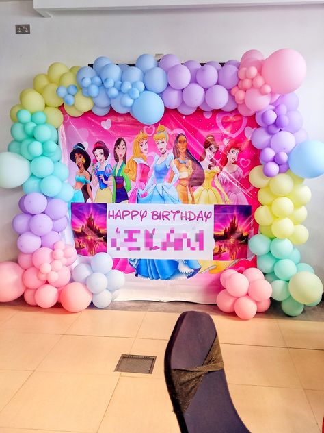 Pastel Colour Balloon Decor, Disney Princess Balloon Arch, Disney Princess Balloon Garland, Disney Princess Birthday Theme, Princess Balloon Arch, Princess Balloon Garland, Princess Birthday Theme, Disney Princess Party Decorations, Pastel Balloon Garland