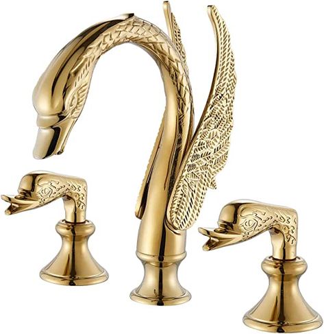 Amazon.com : dolphin faucet Swan Faucet, Brushed Brass Bathroom, Bathroom Vanity Faucets, Gold Bathroom Faucet, Brass Bathroom Faucets, Sink Decor, Gold Swan, Bathroom Sink Drain, Vanity Faucet