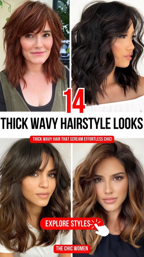 14 Ways to Style Your Thick Wavy Hair Like a Pro! How To Tame Wavy Hair, Styles For Wavy Hair Natural, Casual Waves Hair, Haircut For Frizzy Wavy Hair, Long Wavy Hair Styles, Cuts For Wavy Hair, Haircut Thick Wavy Hair, Hairstyles For Thick Wavy Hair, Big Wavy Hair