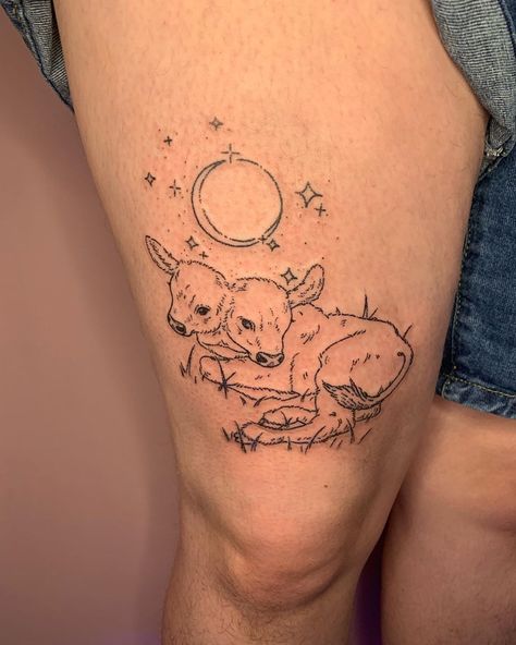 Lillian Yumi Hart on Instagram: “2 headed calf custom for @mostpositivelyemma so happy to finally see this on skin, thank you for the trust🖤 . . . #latattooshop…” 2 Headed Calf Tattoo, Two Headed Calf Drawing, 2 Headed Calf, Two Headed Calf Tattoo, Two Headed Calf, Tattoo 2022, Book Tattoos, Cow Tattoo, La Tattoo