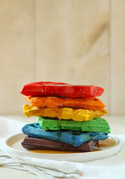 Rainbow Waffles - from @Amanda Snelson Snelson Rettke Rainbow Waffles, Frozen Waffles, Shugary Sweets, I Am Baker, Food Network Canada, Rainbow Food, Taste The Rainbow, Waffle Iron, Recipe Of The Day