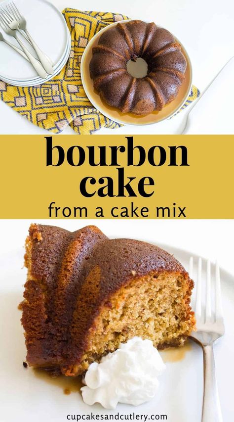 Looking for a delicious holiday dessert? Make this yummy Bourbon Cake using cake mix! This bundt cake is quick and easy and when topped with a simple bourbon caramel sauce, so decadent! Cake Mix Bourbon Cake, Bourbon Cake Ideas, Bundt Cakes From Cake Mix Boxes, Bourbon Butter Cake Recipe, Bourbon Caramel Cake, Bourbon Bundt Cake Recipes, Apple Bourbon Bundt Cake, Bourbon Bundt Cake, Bourbon Cake Recipe