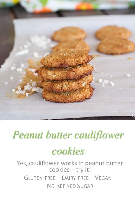 Peanut butter cauliflower cookies Hidden Veggie Cookies, Cauliflower Cookies, Veggie Cookies, Healthy Cookies For Kids, Butter Cauliflower, Lunchbox Food, Gf Snacks, Bake Christmas, Veggies Recipes