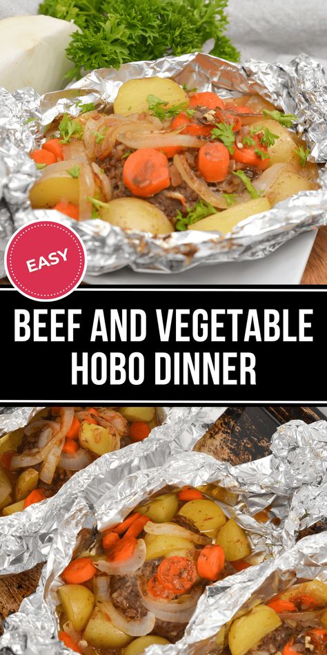 This Beef and Vegetable Hobo Dinner is a quick, delicious, and mess-free weeknight meal, or a campfire dinner that's easy to throw together. Hobo Meals, Hobo Dinner Recipes, Hobo Dinner, Campfire Dinners, Hobo Dinners, Foil Packet Dinners, Foil Pack Meals, Foil Dinners, Foil Packet Meals