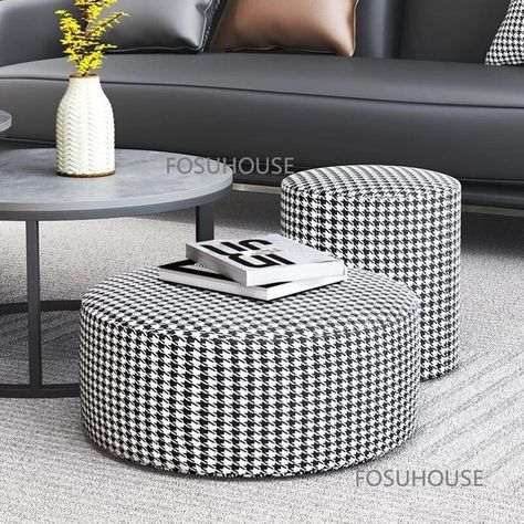 Houndstooth Ottoman, Rustic Style Interior Design, Nordic Sofa, Comfortable Living Room Chairs, Pouf Design, Sofa Stool, Luxury Furniture Sofa, Rustic Inspiration, Living Room Pouf