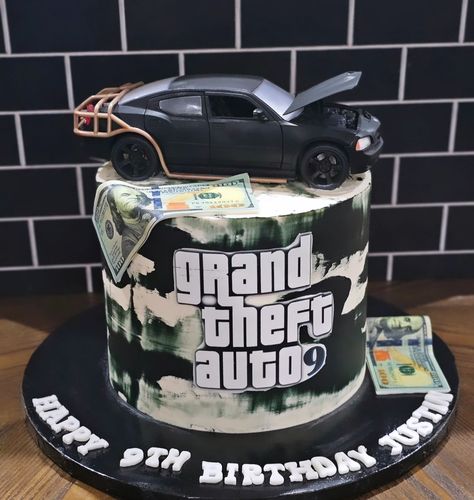 GTA themed Cookies and Cream Cake. Happy Birthday! #odenisecupcakesandsweets #millbrookalabamabaker #mgm #smallbusiness #gtacakes #cakedecorating Gta Birthday Cake, Gta Cake Ideas, Gta Cake, 2000 Vibes, Gta Vi, Simple Cakes, Cake Happy Birthday, Butterfly Birthday Cakes, Cookies And Cream Cake