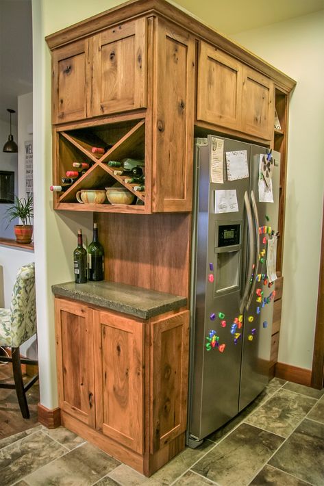 Kentucky Food, Refrigerator Ideas, Rustic Kitchen Cabinets, Farmhouse Kitchen Remodel, Kabinet Dapur, Built In Refrigerator, Kitchen Redo, Kitchen Remodel Idea, Kitchen Makeover