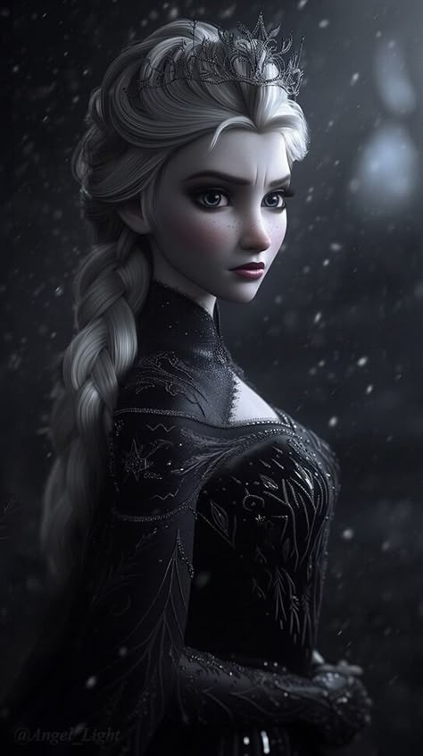 Dark Disney Princess Art, Elsa Anime, Dark Disney Princess, Black Elsa, Elsa Photos, Disney Princess Books, Angel Light, Dark Princess, Disney Princess Elsa