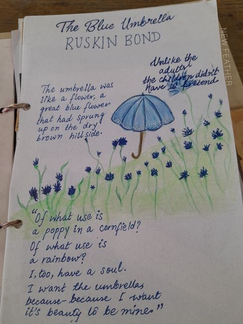 The Blue Umbrella By Ruskin Bond, Ruskin Bond Books, Extra Quotes, The Blue Umbrella, Book Spread, Ruskin Bond, Blue Umbrella, Wedding Dance, Book Journal