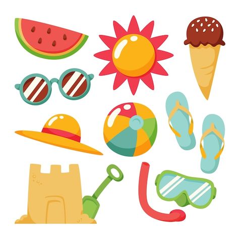 Free vector flat summer elements collect... | Free Vector #Freepik #freevector #summer-clipart #summer-collection #summer-elements #summer-design Summer Elements, Seasons Activities, Summer Clipart, Summer Flats, Craft Work, Vector Photo, Summer Season, Projects For Kids, Graphic Resources