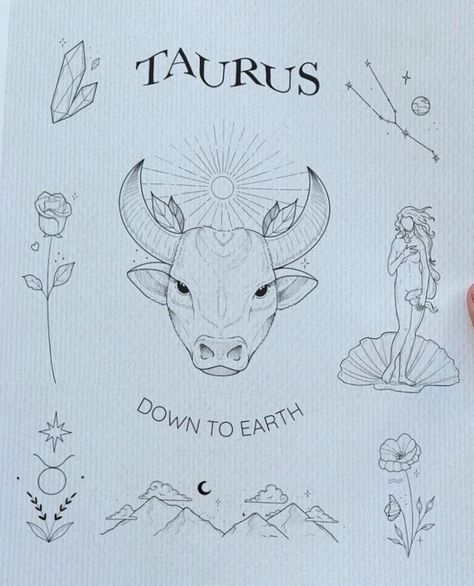 Tiny Taurus Tattoo, Taurus Doodle, Taurus Art Drawing, Taurus Tarot, Taurus Art, Astrology Tattoo, Horoscope Tattoos, Single Line Tattoo, Taurus Tattoos