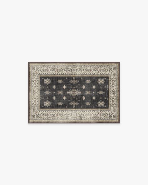 Verena Dark Wood Rug gives a classic Persian theme a modern farmhouse feel. This rug features an ornate border around intricate gem-like shapes that are spaciously spread out across an open field. Its color, a deep rustic brown that's almost black, is slightly distressed for that rustic appeal. Dark Wood Rug, Wood Rug, Ornate Border, Ruggable Rug, Rainbow Rug, Chenille Rug, Open Field, Plush Rug, Area Rug Runners