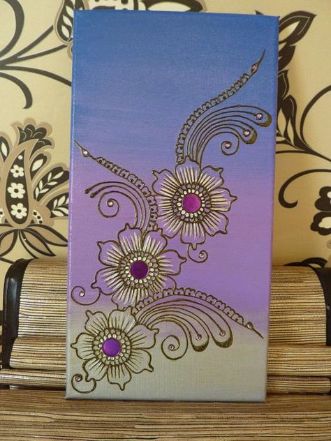 Purple Floral Handpainted Henna Canvas by AHandfulofHenna on Etsy, $30.00: Henna Canvas, Design On Canvas, Diy Henna, Henna Candles, Mandalas Drawing, Canvas Projects, Henna Art, Zentangle Art, Mehndi Design