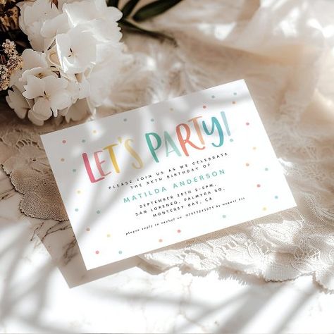 $1.92 | Colorful rainbow lets party birthday invitation. - rainbow, thank you, modern, stylish, colorful, spot, contemporary, birthday, script, simple Rainbow Party Invitations, Rainbow Birthday Invitations, Diy Birthday Invitations, Modern Birthday, Birthday Invites, Rainbow Birthday, Colorful Party, Colorful Rainbow, Birthday Design