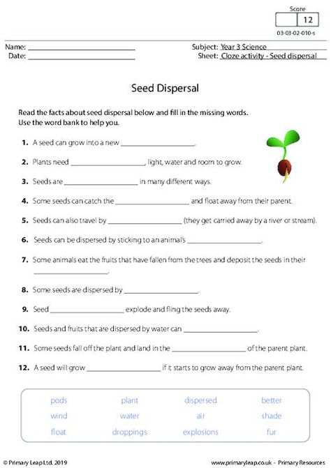 Year-3: Science: Unit-3b-helping-plants-grow-well Printable Resources & Free Worksheets for Kids | PrimaryLeap.co.uk Year 3 Science Worksheets, Year 5 Science Worksheets, Seed Germination Worksheet, Seed Dispersal Worksheet, Seed Dispersal Activity, Plant Worksheet, School Sheets, Science Plants, Photosynthesis Worksheet