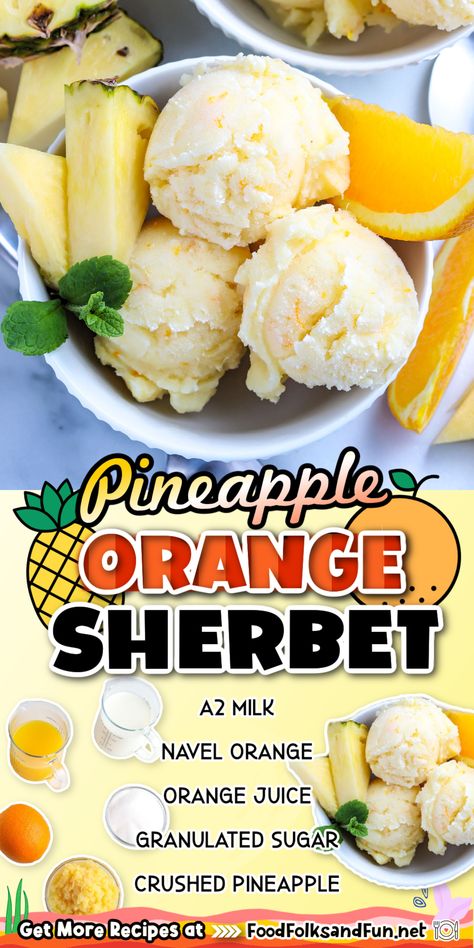 I love making homemade frozen treats during the summer. There’s something about homemade that just tastes better, don’t you agree? I especially like to experiment with different flavors like this orange sorbet! Peach Sherbet Recipe, Freeze Pop Recipes, Orange Sherbet Recipe, Sherbet Ice Cream, Sherbet Recipes, Mom Breakfast, Pineapple Desserts, Orange Sorbet, Thing To Make