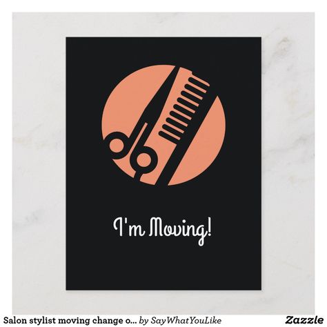 Salon stylist moving change of address announcement postcard Address Icon, Salon Waiting Area, Moving House Tips, Change Of Address Cards, New House Announcement, Infographic Design Inspiration, Moving Announcements, Address Card, Waiting Area