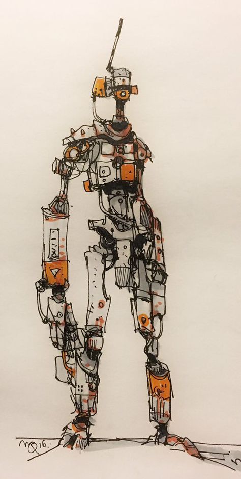 Ian McQue Mech Design Concept Art, Robot Drawing Ideas, Mecha Character Design, Cyberpunk Robot, Ian Mcque, Robot Design Sketch, Robot Sketch, Robot Illustration, Arte Robot