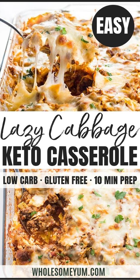 Easy Lazy Cabbage Roll Casserole Recipe - Low Carb - This easy lazy cabbage roll casserole recipe without rice is quick to make using common ingredients. Using cauliflower rice makes it healthy, low carb, and delicious. It's the best cabbage roll casserole ever! #wholesomeyum #keto #lowcarb #healthy #paleo #glutenfree #easyrecipe #dinner Lazy Cabbage Roll Casserole, Cabbage Keto, Lazy Cabbage Rolls, Easy Cabbage Rolls, Cabbage Roll Casserole, Cabbage Roll, Low Carb Easy, Keto Casserole, Low Carb Casseroles