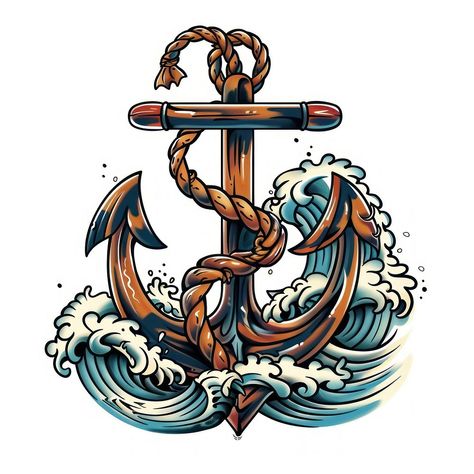 An anchor entwined with a rope and waves electronics hardware hook. | free image by rawpixel.com / Fluke Old Style Tattoos, Anchor With Rope, Stained Glass Tattoo, Glass Tattoo, Old Illustration, Painting Inspo, Flash Tattoo, Free Image, Pen And Ink