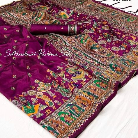 Our price 3199 freeShipping Kashmiri Pashima Rich Silk collections 🤩 *#274233* 💐Fabric : Soft Kashmiri Pashmina silk weaving saree with all over colourfull meena weaves pattern with extraordinary stunning pallu and Fancy tassels Blouse : Saree comes with butti weaves running blouse piece Pashmina Saree Silk, Tassels Blouse, Fancy Tassels, Pashmina Saree, Pashmina Silk, Tassel Blouse, Silk Weaving, The Weaver, Blouse Saree