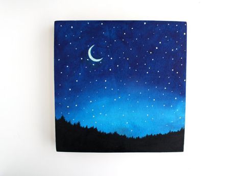 Just image...I THINK this could be easily turned into a reflection in a lake.  That's my goal. Painting For Kids Room, Art Mini Toile, Painting Kids, Night Sky Painting, Seni Vintage, Painting Canvases, Kids Art Class, Sky Painting, Kids Wall Art