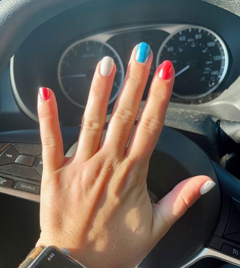 Red white and blue chrome nails Solid Red White And Blue Nails, Easy July 4th Nails, Chrome 4th Of July Nails, Red White And Blue Chrome Nails, Red White And Blue Gel Nails, Red White And Blue Nails Simple, Red White And Blue Nails, White And Blue Nails, Red White Blue Nails