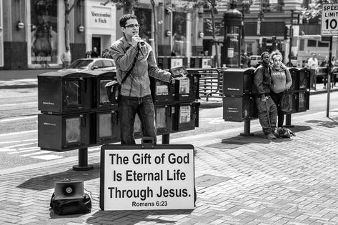 Street Preaching, Jesus Saves Bro, Romans 6 23, Christian Ministry, City Of Angels, Jesus Saves, Eternal Life, Street Photography, Wood Signs