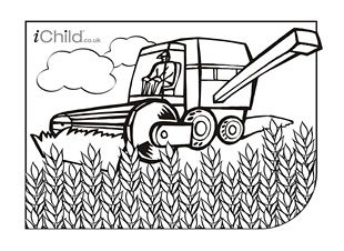 Combine harvester colouring in picture! Hundreds more free activities at iChild.co.uk Kindergarten Coloring Sheets, Tractor Coloring Pages, Harvest Crafts, Tractor Art, Tractors For Kids, Farm Coloring Pages, October Holidays, Free Kids Coloring Pages, Combine Harvester