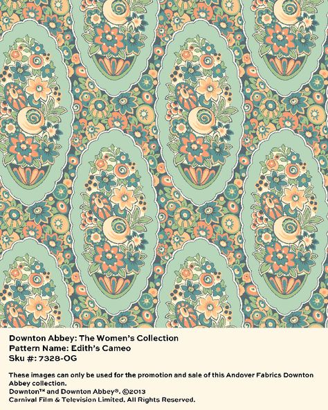 Enterprising and avant-garde both in character and fashion, Edith’s collection features breakthrough colors and patterns from the Edwardian era. Edith’s fabrics suggest the transition towards art deco, as demonstrated by her stylized floral patterns. Vintage Paint Colors, Period Color, Desktop Wallpaper Pattern, Border Embroidery Designs, Indie Sewing Patterns, Fabric Yarn, Backdrops Backgrounds, Color Stories, Downton Abbey