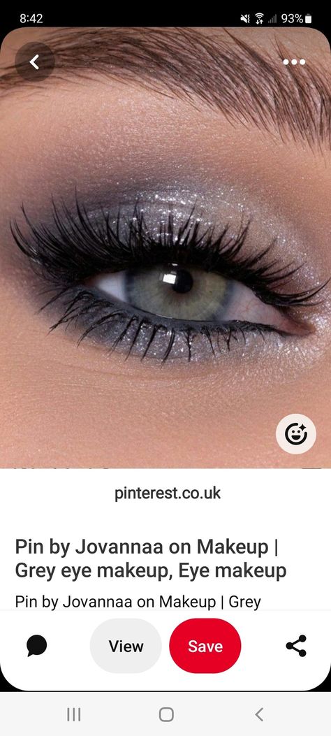 Eye Makeup With Grey Outfit, Grey Eyeshadow Looks Blue Eyes, Eye Makeup For Dark Blue Dress, Prom Makeup Dark Blue Dress, Prom Makeup For Blue Dress Silver, Makeup Looks For Gray Dress, Blue Silver Makeup Look, Black And Blue Smokey Eye, Makeup Look For Silver Dress