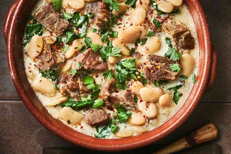 Milk-Braised Pork and White Beans Is a Buttery, Saucy Delight Milk Braised Pork, Pork And Beans Recipe, Creamy Beans, Rabbit Recipes, Pork And Beans, Pork Dinners, Pork Entrees, Boneless Pork Shoulder, Pork N Beans