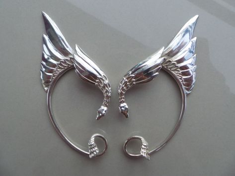 Silver Ear Rings, Ear Cuffs Silver, Cyberpunk Accessories, Futuristic Jewelry, Festival Jewellery, Fairy Ears, Elven Jewelry, Wing Jewelry, Elf Ears