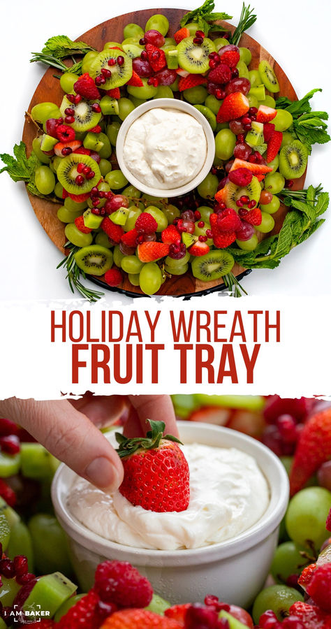 Holiday Wreath Fruit Tray is a beautiful and colorful display of fruit and herbs in a circular design with fruit dip in the center for serving. The fruit tray is presented to represent a wreath, a popular symbol of Christmas. Holiday Fruit Platter, Fruit Tray Designs, Christmas Dessert Tray, Christmas Fruit Salad, Fruit Christmas Tree, Holiday Fruit, Fruit Appetizers, Fruit Platter Designs, Christmas Platter