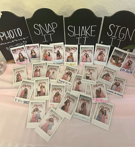 Polaroid pics party ideas Polaroid Party Ideas, Sweet 16 Ideas Themes 16th Birthday, Party Polaroids, Polaroid Birthday, Photo Booth Accessories, Polaroid Party, Golden Birthday Themes, Poloroid Pictures Ideas, Sweet Sixteen Party Themes