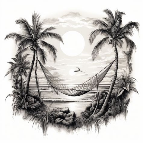 Island Theme Tattoo, Walking Path Tattoo Ideas, Beach Leg Sleeve Tattoo, Beach House Tattoo, Beach Tattoo For Men, Tattoos For Overcoming Struggles, Ocean Lover Tattoo, Beach Scene Tattoo, Strand Tattoo