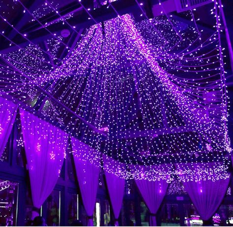 Purple String Lights, Sweet 16 Themes, Quince Decorations, Sweet 16 Decorations, Led Curtain, Halloween Fairy, Curtain String Lights, Christmas Light Displays, Outdoor Bedroom