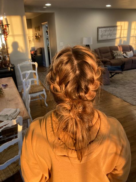 Summer Hair Styles Braids, Two Braids Into Low Bun, Cute Low Hairstyles, Hair Aesthetic Braids, Braided Low Bun Hairstyles, Braided Hair Aesthetic, Braids Into Low Bun, Hair Inspo For Prom, Cute Low Bun Hairstyles