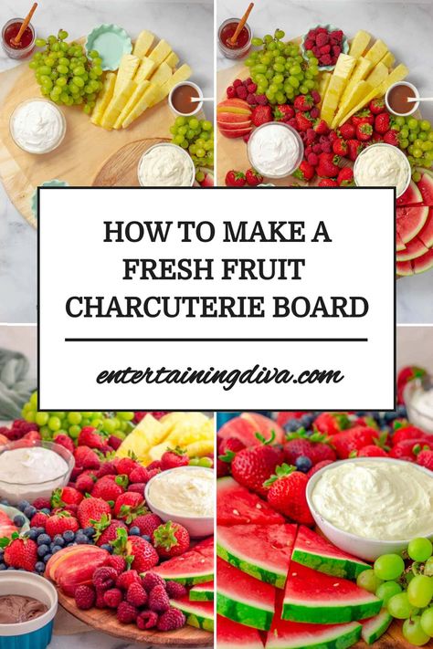 How To Make A Fresh Fruit Charcuterie Board | Recipes Fun Fruit Platter Ideas, Best Fruit For Charcuterie Board, Fruit Grazing Platter, Fruit And Charcuterie Board, Breakfast Fruit Charcuterie Board, How To Create Charcuterie Board, Easy Fruit Board, Fruit Boards Ideas, Fruit Charcuterie Boards