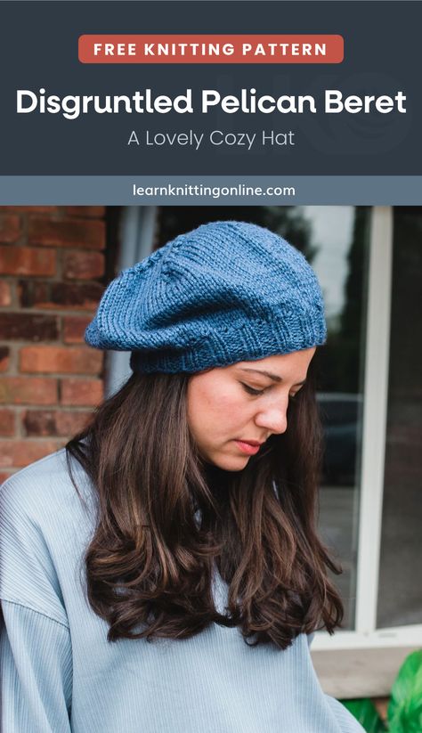 Stay stylish and warm this winter season by making this simply chic knitted beret. This easy knitting pattern is an ideal knitting project for beginners who would like to work on more challenging hat patterns. | More free knitting patterns and tutorials at learnknittingonline.com Knit Beret Free Pattern, Knitted Beret Patterns Free, French Beret Pattern, Knit Beret Pattern, Beret Hat Pattern, Winter Knitting Patterns, Fall Knitting Patterns, Beret Pattern, Easy Knitting Patterns Free